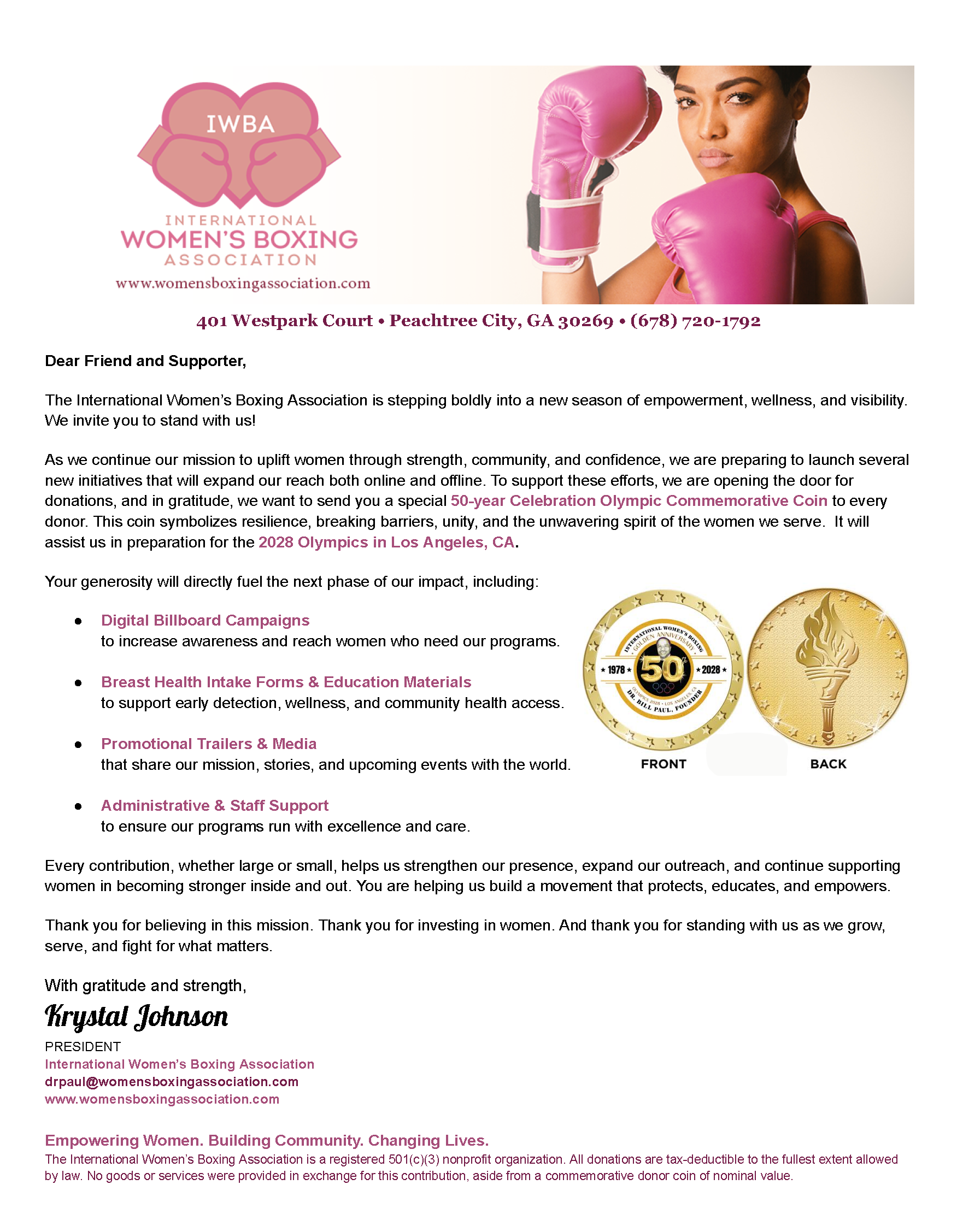 international womens boxing association SPECIAL DONATION LETTER